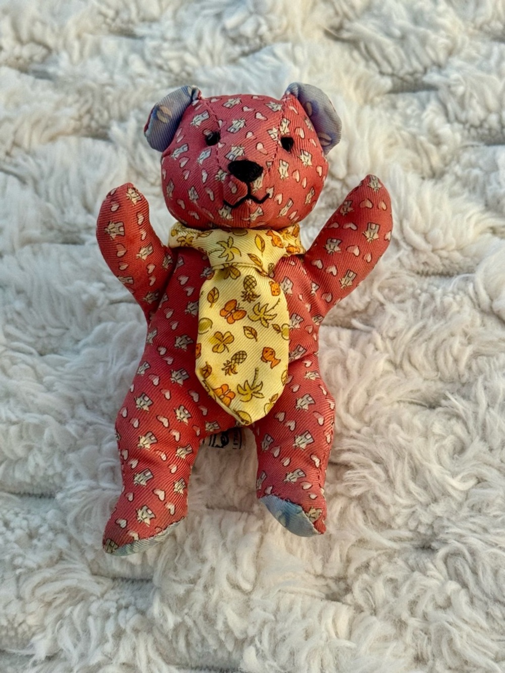 Vintage Salvatore Ferragamo Red and Yellow Patterned Silk teddy bag charm